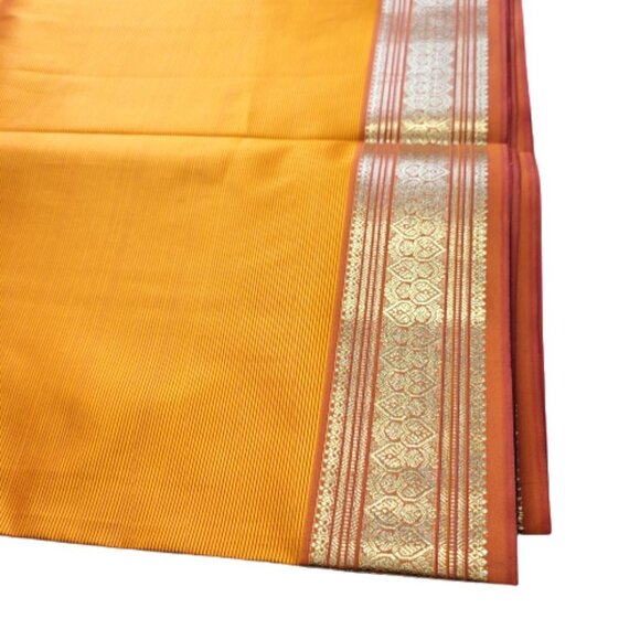 Saree in Orange and Gold Accents -Unstitched- NEW - Picture 4 of 8